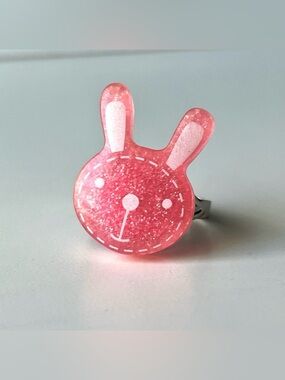 Pink Bunny Kids Ring - Cute Glitter Animal Adjustable Ring
